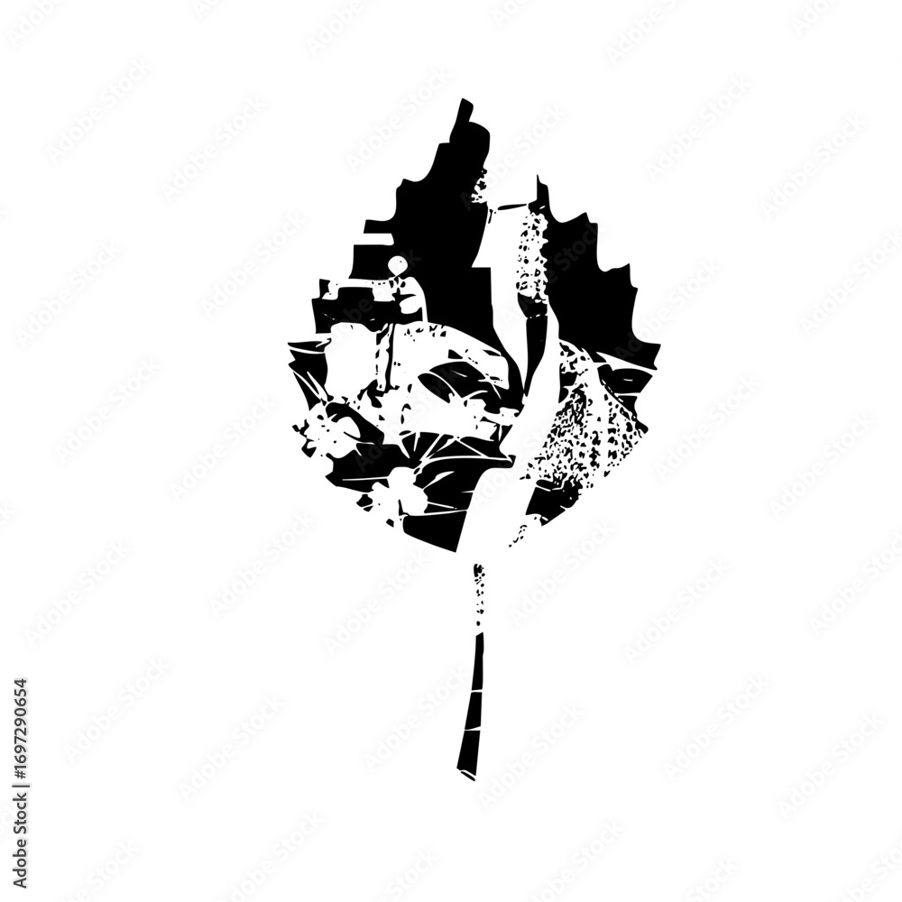 Poster vector abstract birch leaf with geometric shapes.