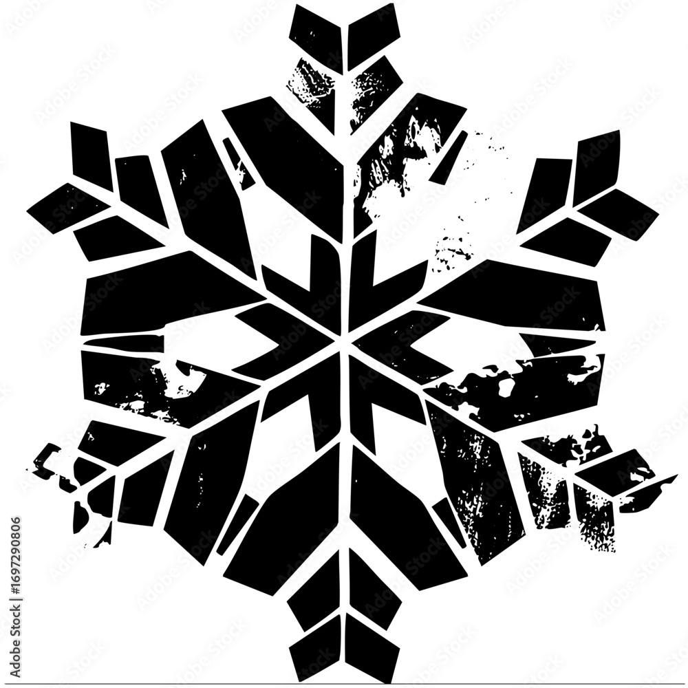 Aufkleber vector intricate snowflake features geometric shapes and a distressed texture.