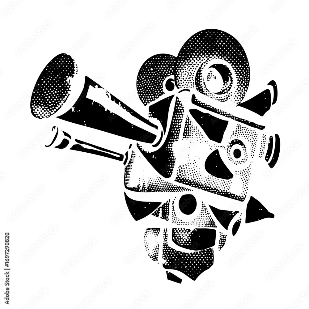 Poster vector abstract robotic figure with mechanical arms and head.