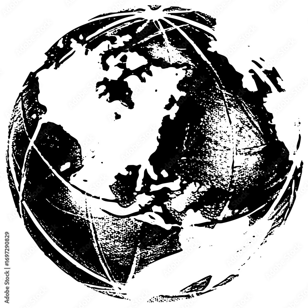 Poster vector detailed globe showcases continents and grid lines.