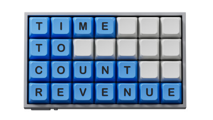 Time to count Revenue symbol. Computer keyboard keys with words Time to count Revenue.Business and Time to count Revenue concept. Copy space.Supports PNG files with transparent backgrounds.