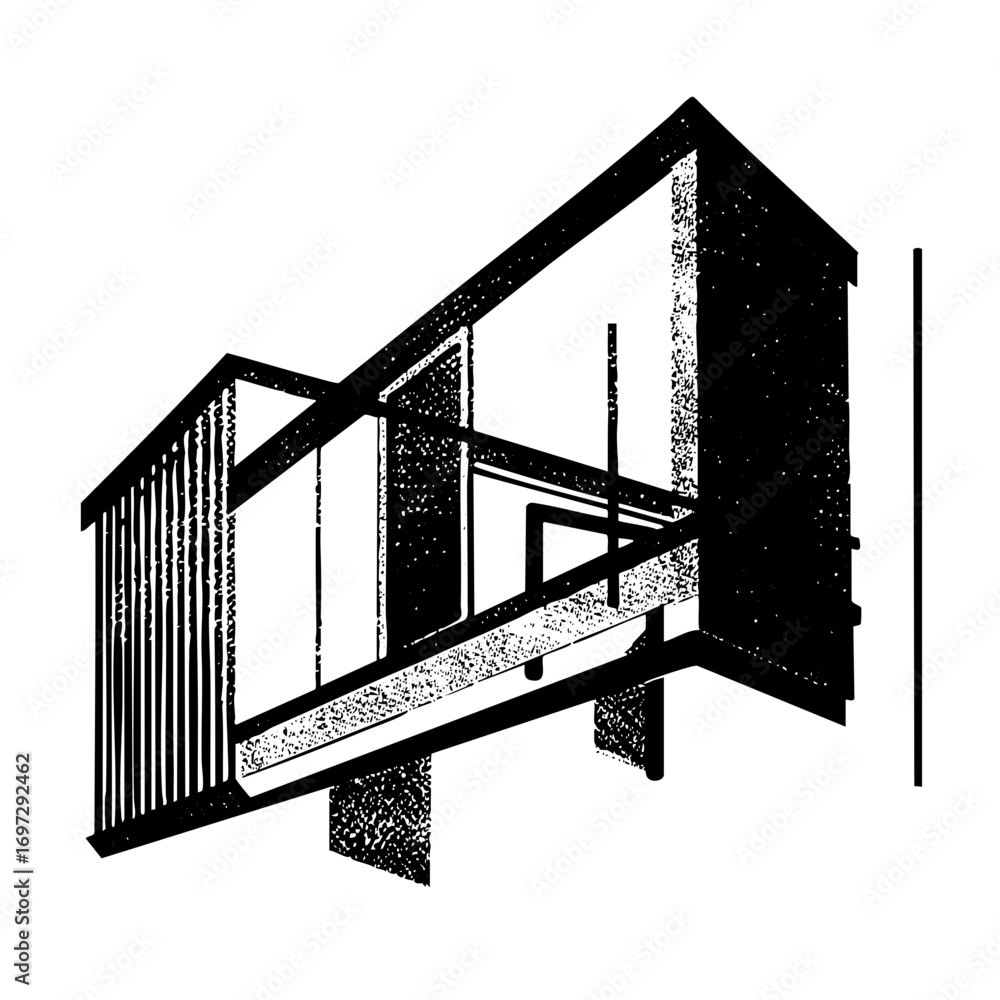 Poster vector geometric structure features intersecting cuboids and linear elements.