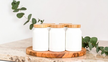 White Spice Jars with Cork Lids on Wooden Tray