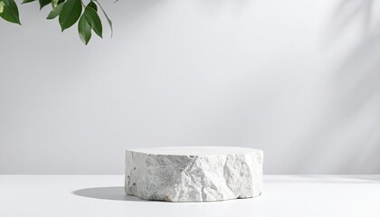 White Stone Plinth on Plaster Wall with Soft Vignette