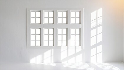 White Stucco Wall With Window Grid Shadow And Architectural Light