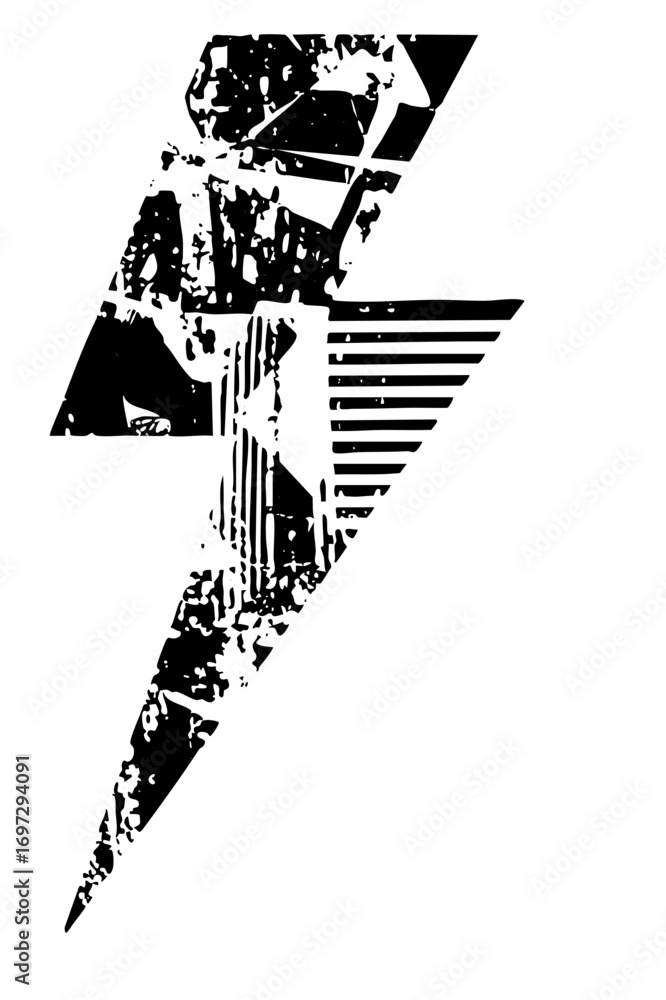 Poster vector abstract lightning bolt with distressed texture and linear elements.