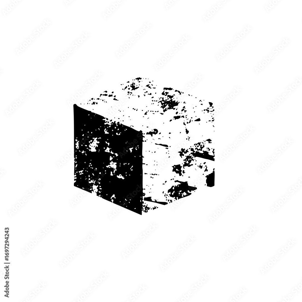 Poster vector abstract fragmented cube in monochrome.
