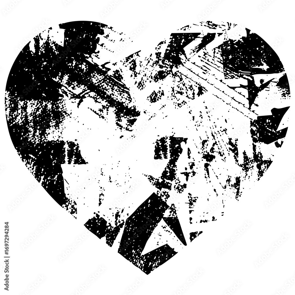 Poster vector distressed heart with world map inside