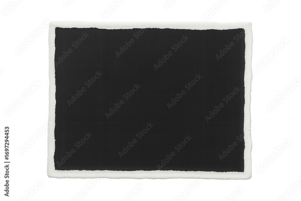 Poster torn black paper creating empty photo frame on transparent background, ideal for showcasing images o