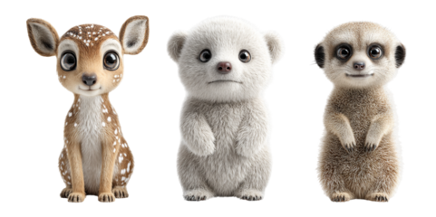 Cute Cartoon Animals Featuring Baby Deer, Bear, and Meerkat Characters