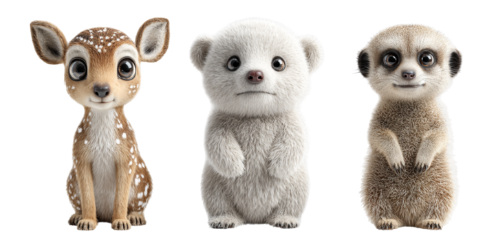 Cute Cartoon Animals Featuring Baby Deer, Bear, and Meerkat Characters