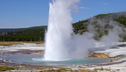 Geyser erupting in a valley