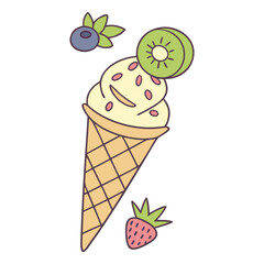 Ice-cream. Colored ice cream cones. Colorful ice cream candy in a row. Colorful Ice Cream Scoops Stacked.