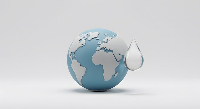 A globe of Earth next to a water droplet, suggesting global water resources, conservation, and environmental responsibility. - Powered by Adobe