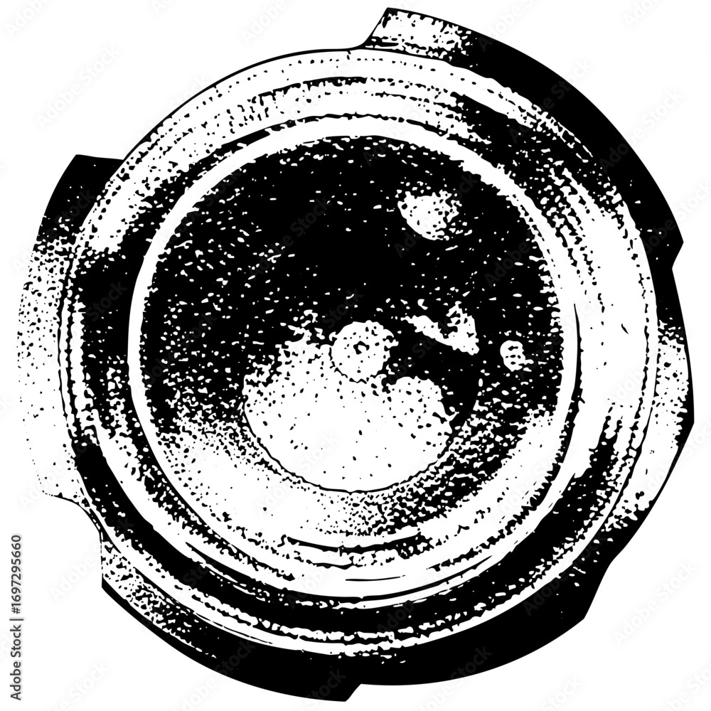 Poster vector detailed circular emblem with central element and textured border.