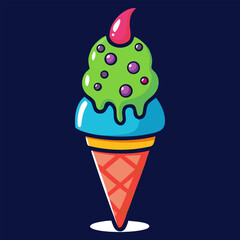 Ice-cream. Colored ice cream cones. Colorful ice cream candy in a row. Colorful Ice Cream Scoops Stacked.