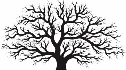 Obraz premium Striking black silhouette of a sprawling, bare tree with intricate branches reaching outward
