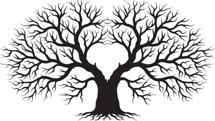 Obraz premium Striking black silhouette of a majestic, sprawling tree with intricate branches reaching outwards
