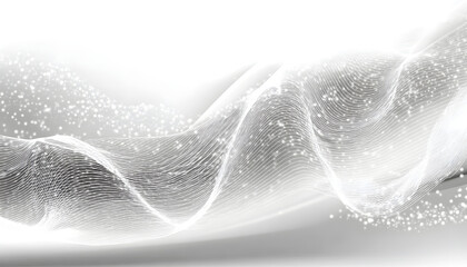 Grey white abstract backgrond with flowing particles.Digital future technology oncept. White Sound wave lne curve on white backgroud. Element for theme technlogy futuristic.