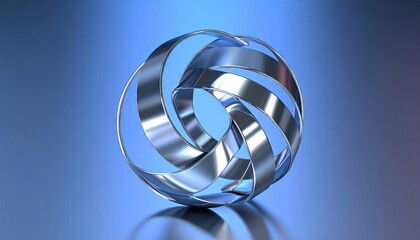 Silver Chrome Helix Ribbon Abstract Sphere