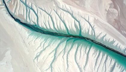 Aerial View of a Teal River Delta in Pale Sand