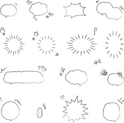 手描き風の吹き出し・集中線・記号アイコンのベクターイラストセット