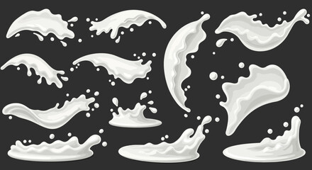 Obraz premium Collection of dynamic milk splashes and splatters for product visualizations