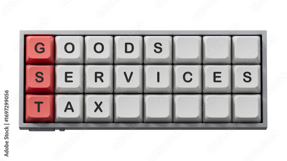 Poster gst - goods services tax symbol. concept word gst on computer keyboard keys. business and gst concep