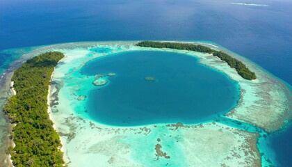 Aerial View of a Tropical Atoll Lagoon