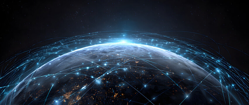 Global Background/Connection lines around Earth glob, futuristic technology thme background with circlesand lines. Concept of intenet, social media, travelig or logistics/Global Backround