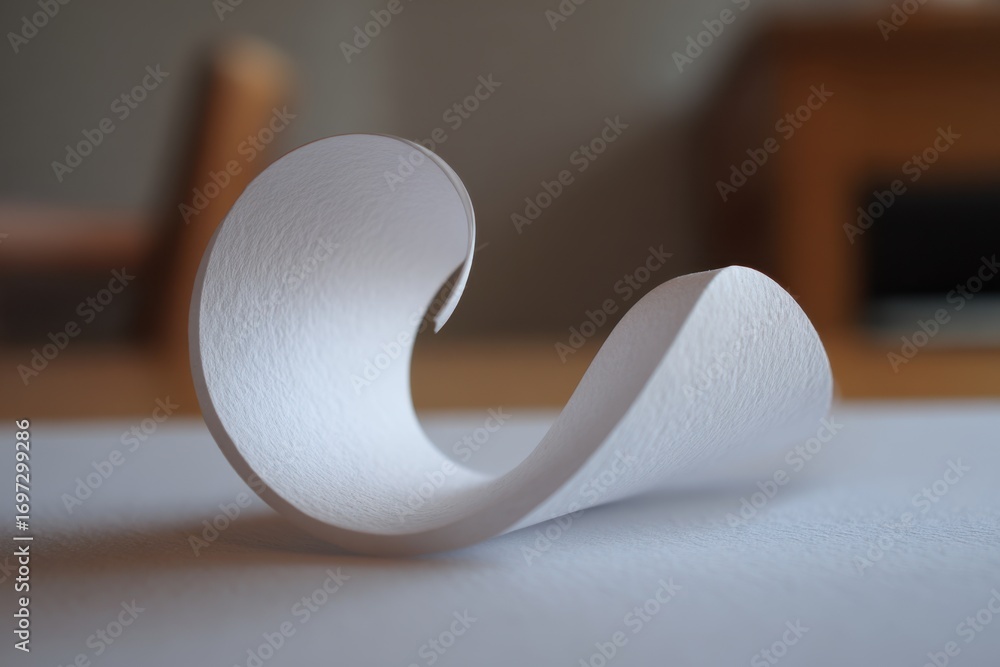 Poster elegant white paper curl on soft surface showcasing smooth texture and minimalistic aesthetic for cr