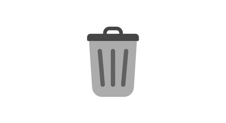 Minimalist gray trash can icon with lid on white background illustration