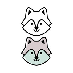 Obraz premium Cute Cartoon Raccoon Face Vector Illustration, Black and White and Color