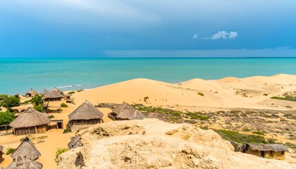 Fototapeta premium Coastal huts on sand dunes