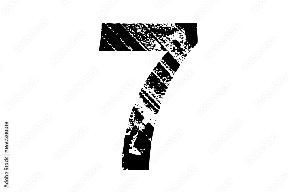Poster vector distressed number seven typographic with textured strokes.