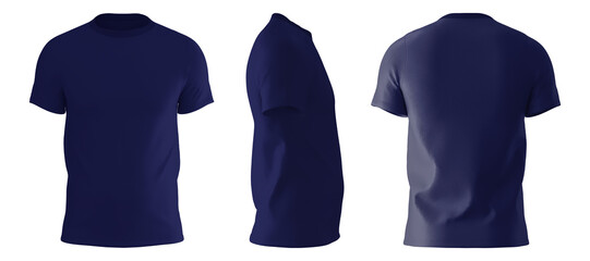 Realistic 3D navy blue cotton t-shirt design for casual wear