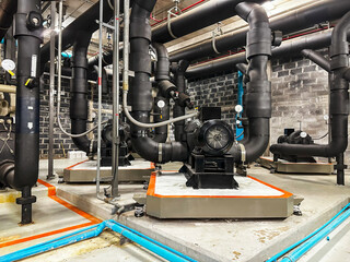 Chiller rooms, large industrial refrigeration rooms, including motor and water pipes