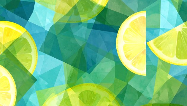 Colorful citrus slices in abstract geometric pattern