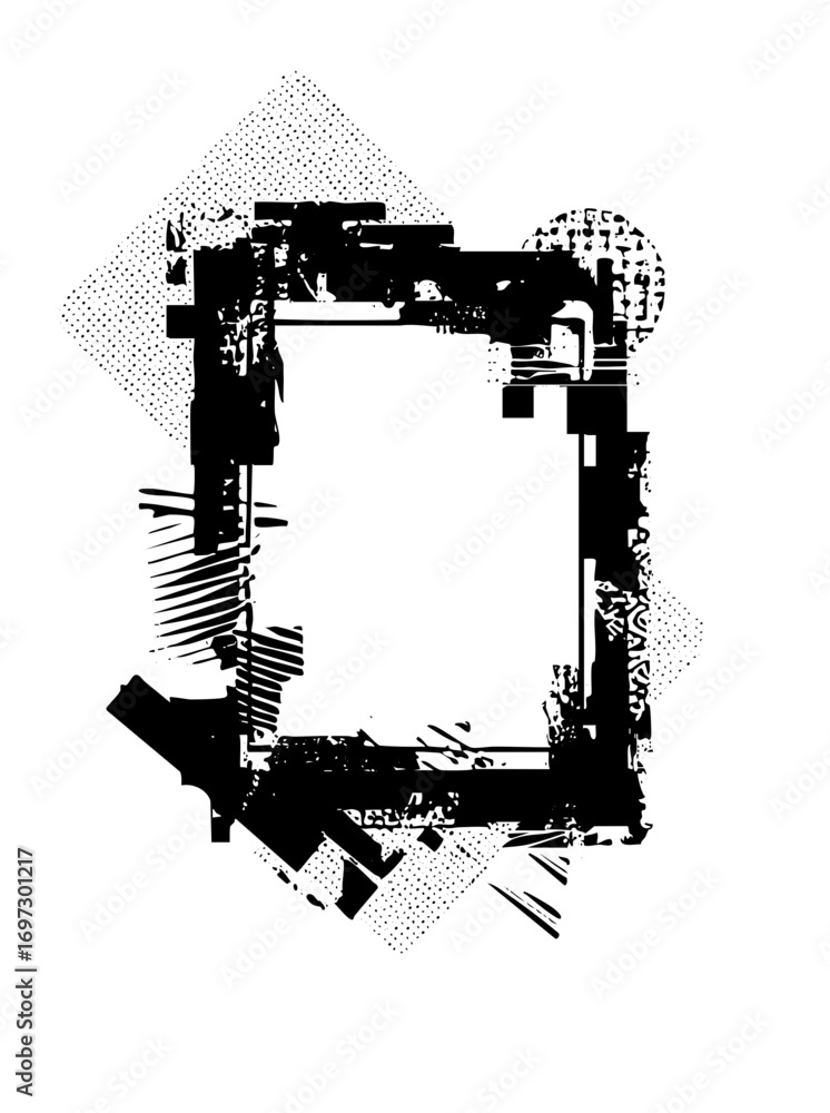 Aufkleber vector abstract fragmented square frame with textured edges.