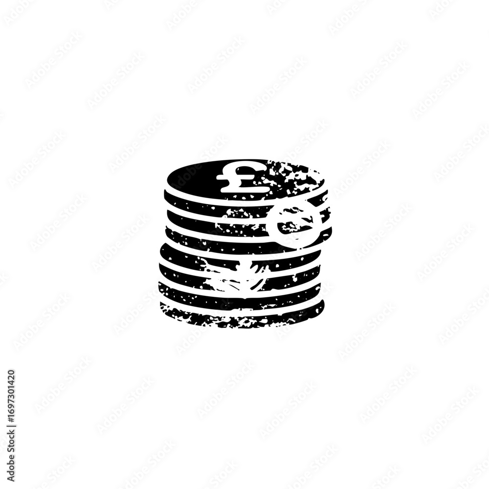 Poster vector stacked currency coins with pound symbol .