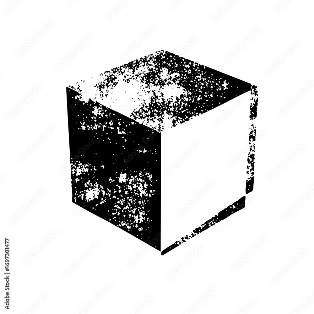 Poster vector abstract geometric cube with distressed texture.