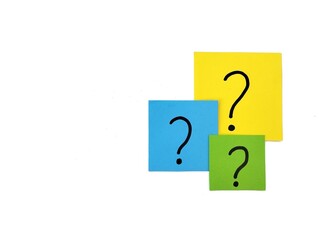 Question sign on note paper on white background, Search for solutions concept 