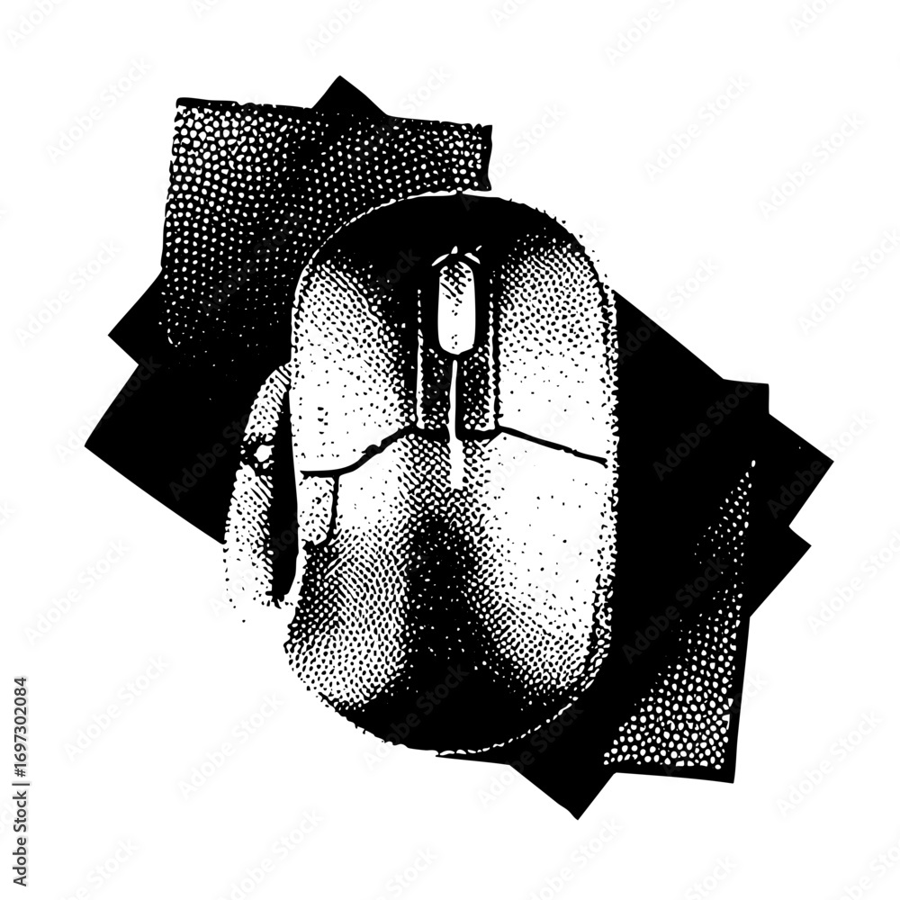 Poster vector detailed of a computer mouse with dotted texture.
