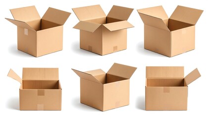 Fototapeta premium Cardboard boxes, various angles, open and closed