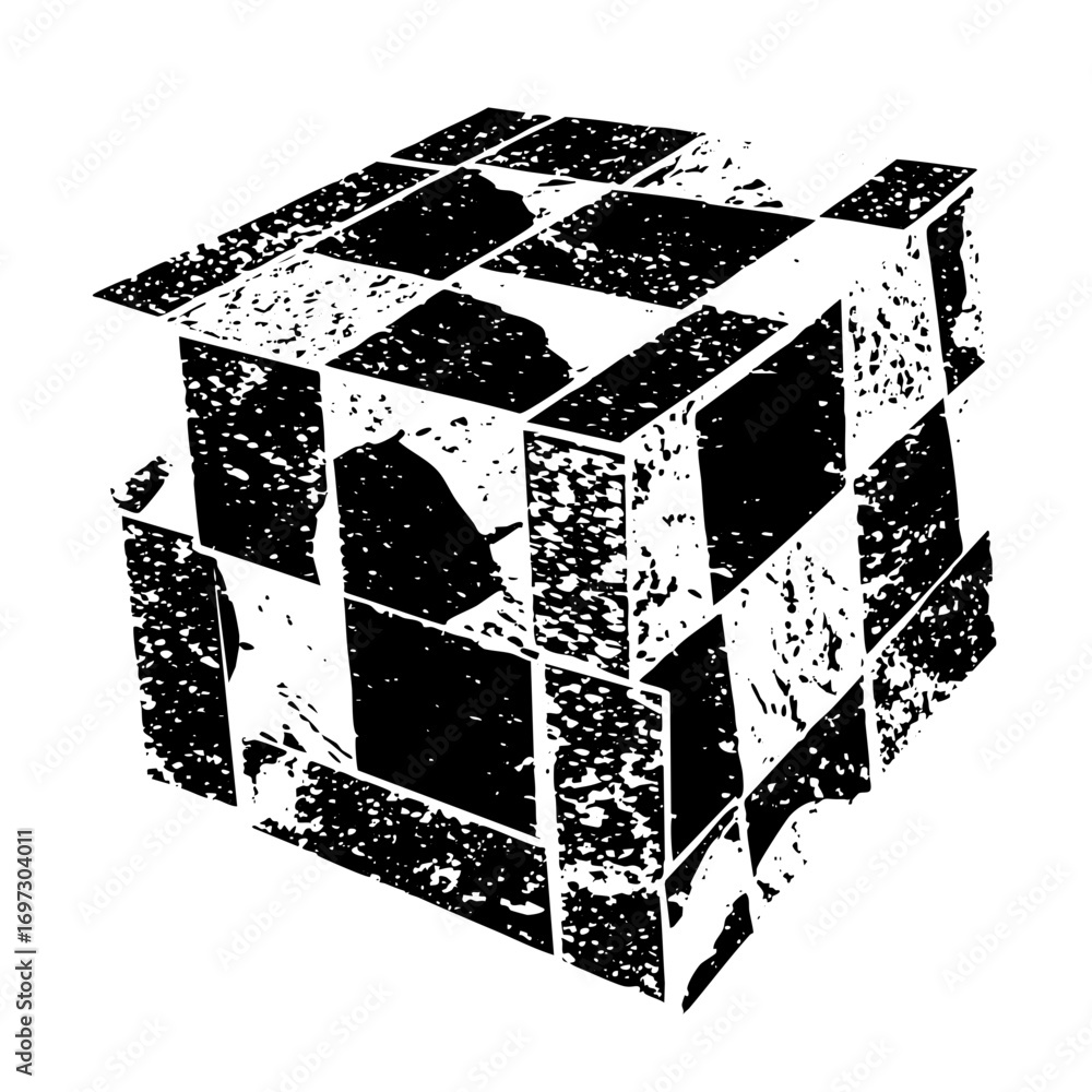 Poster vector abstract geometric cube with distressed texture.