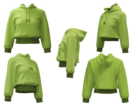 Realistic 3D modeled cotton hoodie in vibrant lime green color