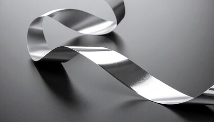 Silver Metallic Ribbon S-Curve on Grey Background