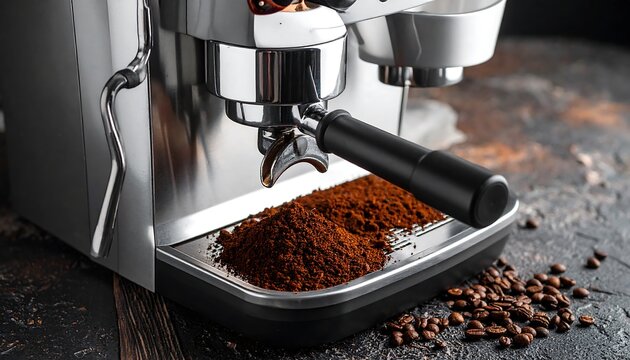 Close-up of a modern espresso machine dispensing coffee