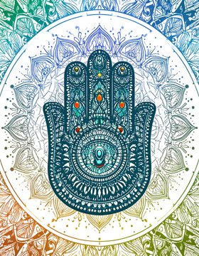 Ornate hamsa hand in mandala design
