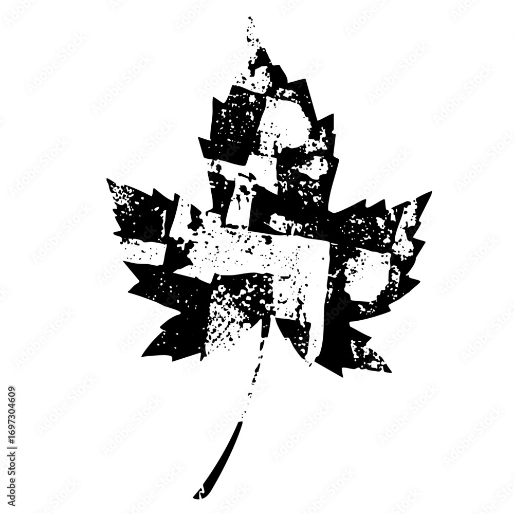 Poster vector distressed maple leaf with stem
